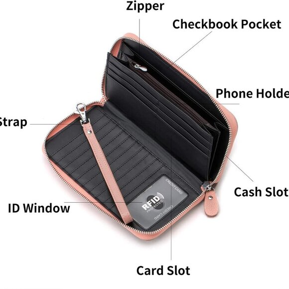 Womens Wallet RFID Blocking Genuine Leather Multi Credit Card Large Capacity Zip - Picture 3 of 6